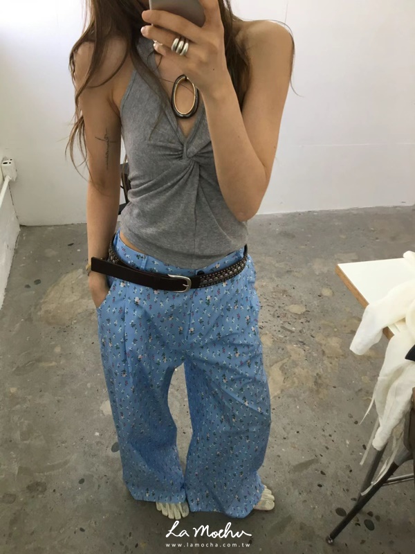 掛脖美背扭結棉質背心